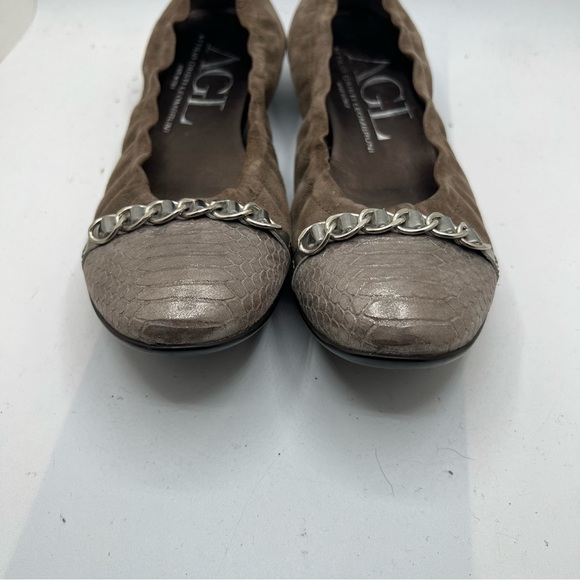 AGL Sz 37.5 Cap Toe Ballet Flats Snake Embossed Brown Suede US 7.5 - Picture 5 of 8